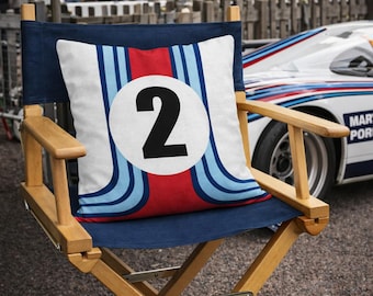 Motor Racing Number 2 Cushion: Martini Racing Style Velour Pillow