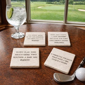 Golf Quotes Marble Coasters Set: Funny Golfer Gift for the Home