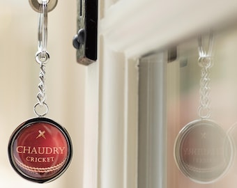 Personalised Cricket Ball Keyring: Hand Made Gift