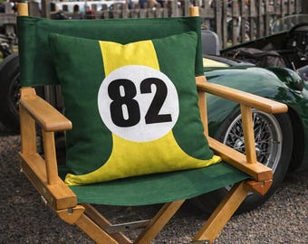 Motor Racing No 82 Cushion: Jim Clark Lotus Inspired Velour Pillow