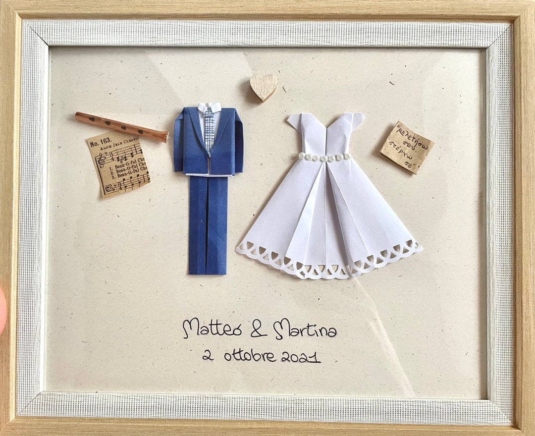 Regalo nozze unico per sposi, quadro con sposi origami personalizzabile