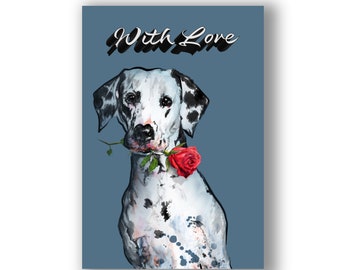 Dalmatian Anniversary Card for Wife | Dalmatian & Rose Birthday Card | Spotty Dog Valentine Card | Birthday Card for Dog Lover Girlfriend