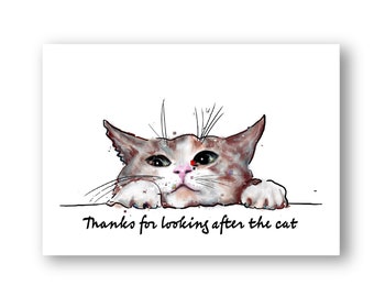 Thanks for Looking after the Cat Card | Cat Thank You Card | Cat Minder Card | Appreciation Card | Pet Sitter Card