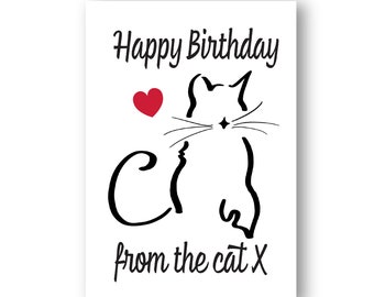 From the Cat Birthday Card | Cat Silhouette Illustration | Funny Animal Card | Pet Lover Card | Plastic Free