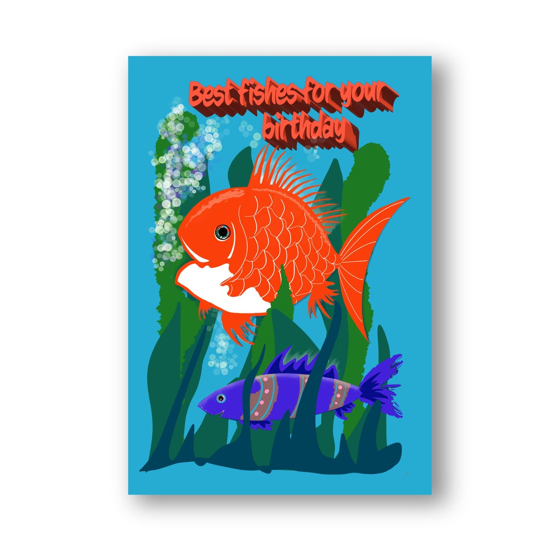 Fishes Birthday Card for Children Kids Funny Birthday Card Under the ...