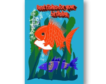 Fishes Birthday Card for Children | Kid’s Funny Birthday Card | Under the Sea Greetings Card | Cute Fishes Card | Fun Birthday Card