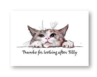 Personalised ‘Thanks for Looking after the Cat’ Card | Cat Thank You Card | Cats Minder Card | Personalised Pet Sitter Card