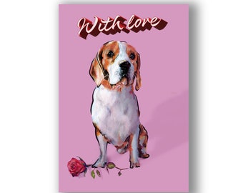 Beagle & Rose Anniversary Card for Wife  | Beagle Birthday Card | Hound Dog Valentine’s Card | Birthday Card for Dog Lover Girlfriend