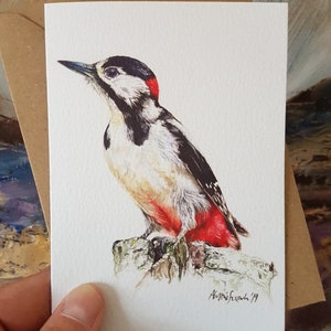 4er-Pack Buntspecht-Grußkarten mit Aquarelldruck, für Spechtliebhaber, für Tierliebhaber, blanko für Ihre Nachricht.