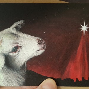 5er Pack Weihnachtskarten 'Lamm', Aquarell Druck eines biblischen Themas, Weihnachtsgruß innen.