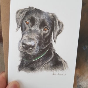 Paquete de 4 tarjetas de felicitación impresas en acuarela Black Labrador, Dog Lover's Series, en blanco para su mensaje.