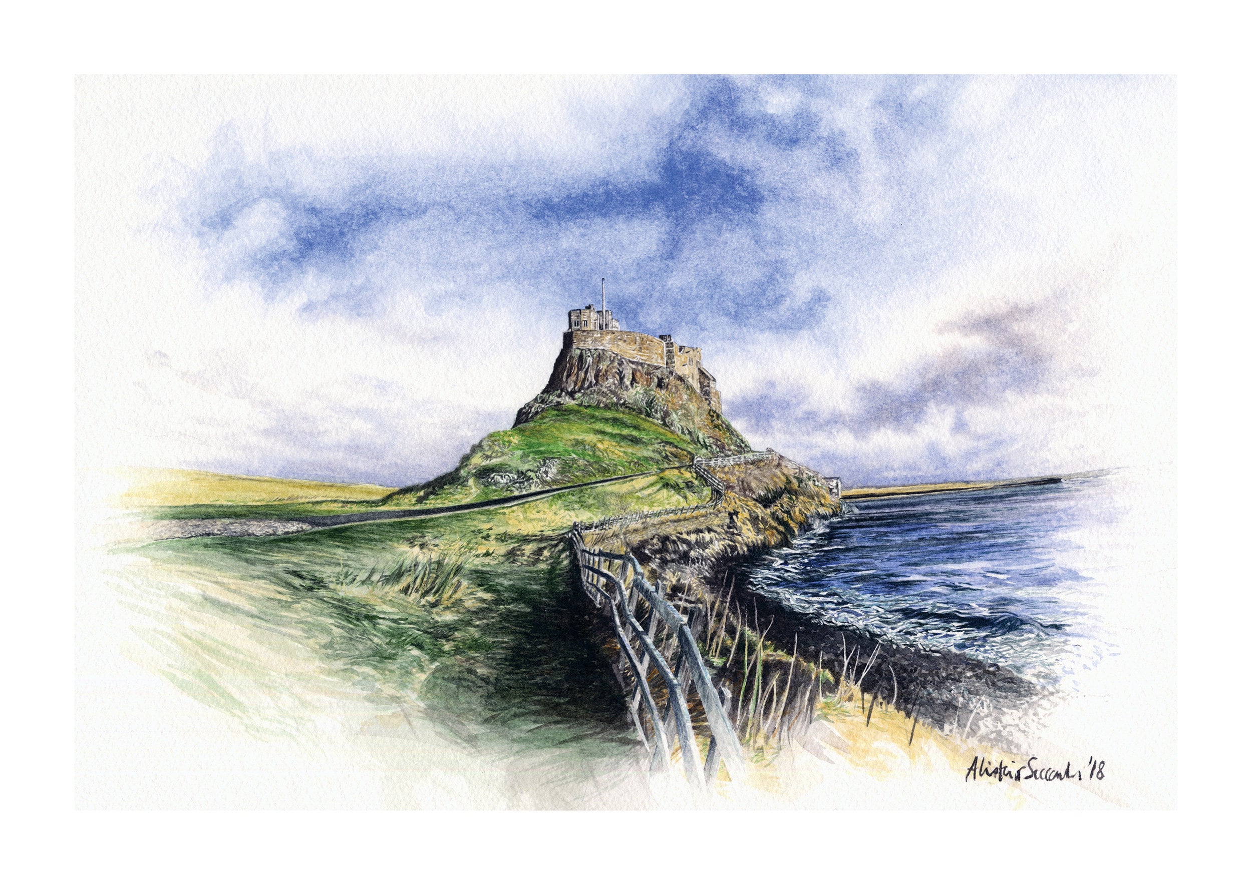 print-of-lindisfarne-castle-northumberland-on-velvet-etching-fine-art