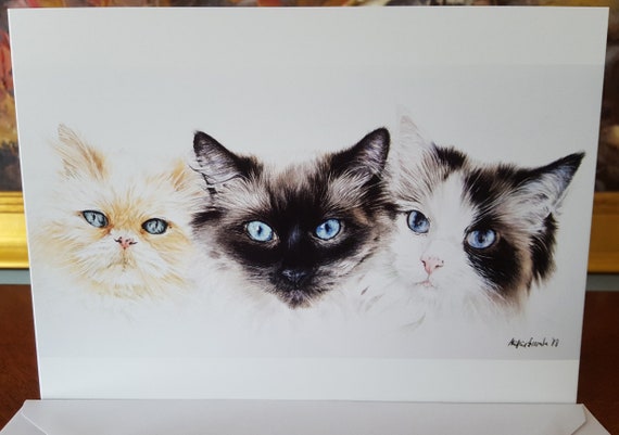 Cat Ragdoll Face Watercolour Card With Envelope