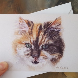 猫好きの方のための猫の水彩画プリント グリーティング カード 3 枚パック、猫のアート カード、あらゆる機会のカード、メッセージ用の空白。