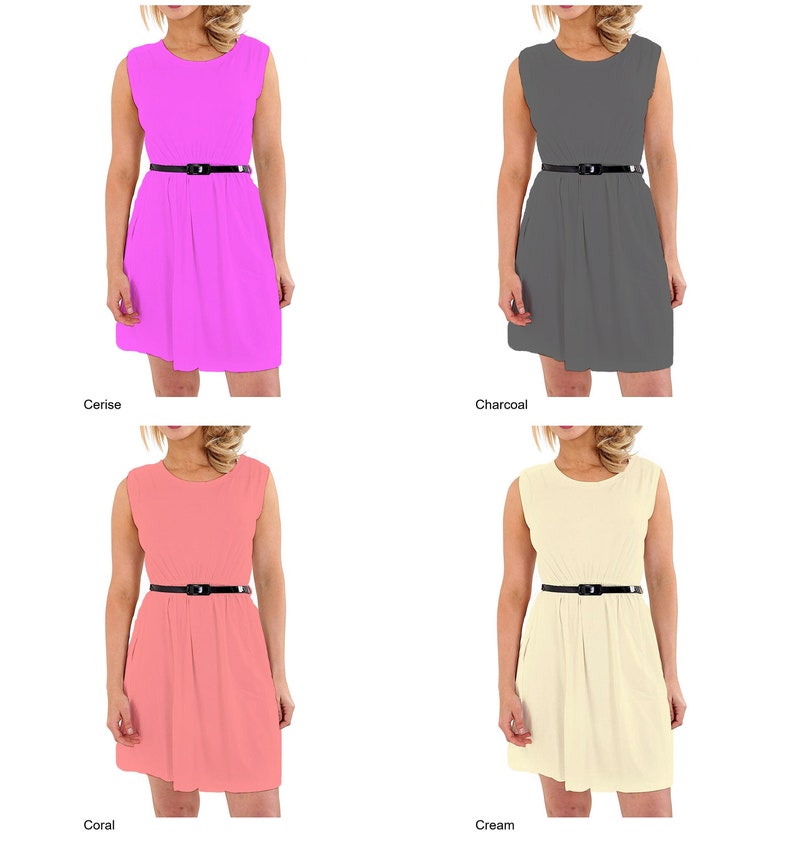KBD Kids Girls Soft Skater Sleeveless Belted Party Fit Flare Dress Top