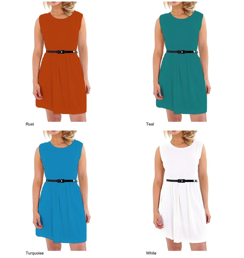 KBD Kids Girls Soft Skater Sleeveless Belted Party Fit Flare Dress Top