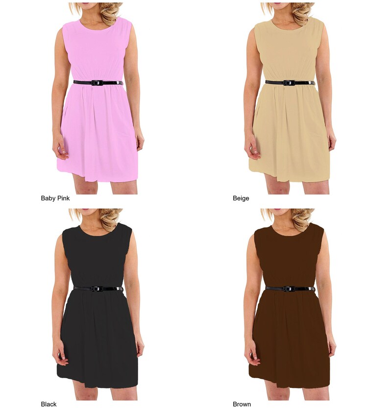 KBD Kids Girls Soft Skater Sleeveless Belted Party Fit Flare Dress Top