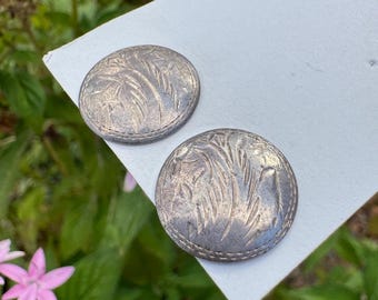 Vintage Hand Engraved Sterling Silver Stud Earrings, Round 925 Silver Disc Post Earrings, Western Southwestern Floral Jewelry Gift
