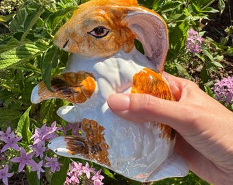 Vintage Italian Ceramic Rabbit Figurine Pair, Koscherak Brothers Italy Majolica Bunny Statues, Grandmillennial Hollywood Regency Decor
