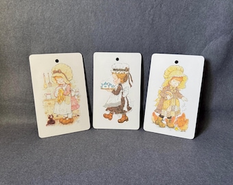 Vintage Sarah Kay Wall Plaques Set of 3 - 1970s Cottagecore Nursery Decor, Prairie Girl Retro Wall Art - Valentine Publishing