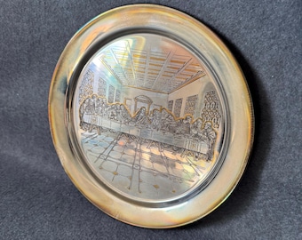Vintage Danbury Mint The Last Supper Sterling Silver Plate 24K Gold Inlay Limited Edition No. 1213, 1975 Religious Collector Plate 8.4oz
