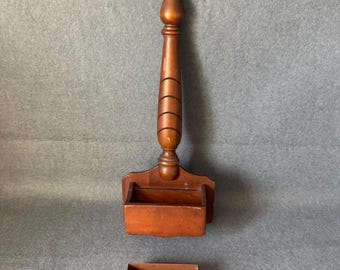 Vintage Wood Wall Pocket Mail Organizer - Turned Spindle Wall Planter - Rustic Entryway Catchall - Early American Cottagecore Decor 20"