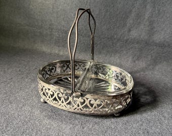 Gerhardi Co Silver Plate Jam Caddy Glass Insert Art Nouveau Heart Filigree Condiment Server Hollywood Regency German Antique Relish Tray