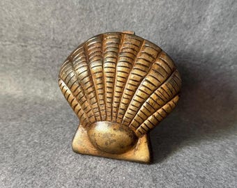 Vintage Cast Iron Seashell Door Knocker | Heavy Scallop Clam Shell Hardware | Coastal Beach House Decor | Bronze Tone Entryway Hardware