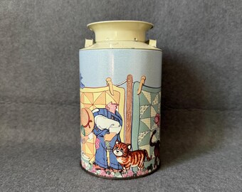 Vintage 1992 Charles Chips Cat Tin Milk Jug Canister | Cottagecore Quilt & Farmer Cat Metal Tin | Retro Country Kitchen