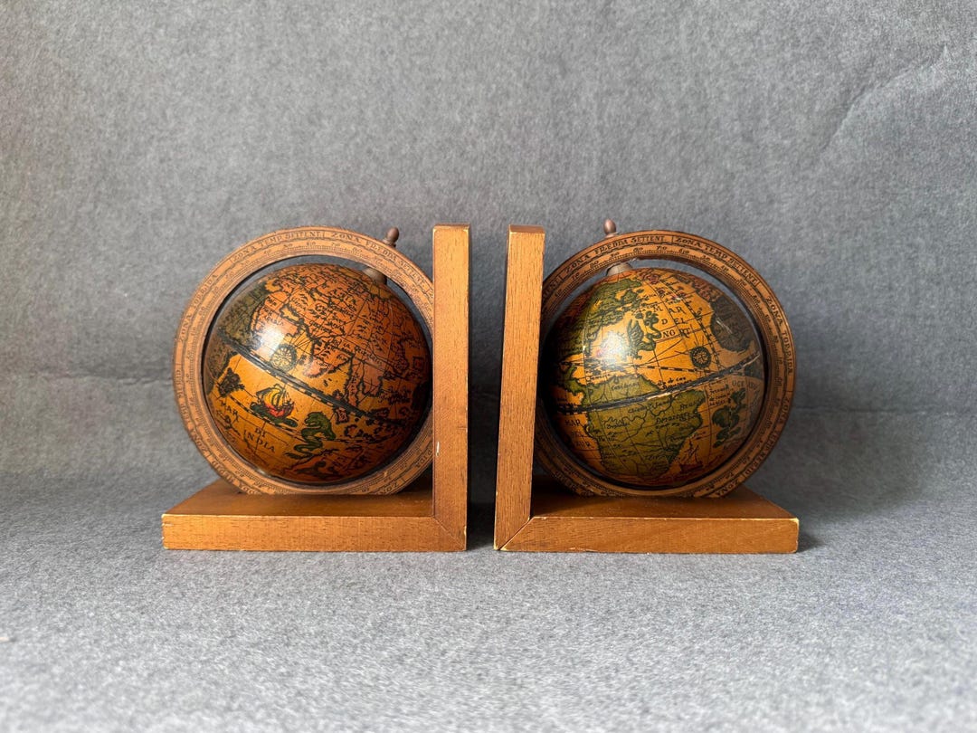 Vintage Italian Globe Bookends Set Old World Mid Century Modern Decor ...