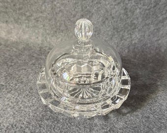 Mantequera redonda de cristal Mikasa Salina con tapa abovedada, mantequera individual de cristal tallado transparente de estilo vintage, bombonera pequeña de cristal con tapa