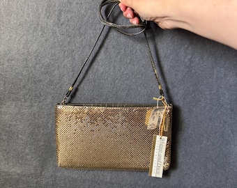 Whiting Davis Gold Mesh Clutch Crossbody Purse Vintage Gold Metal Mesh Shoulder Bag with Tags Liberty House 70s 80s Evening Bag
