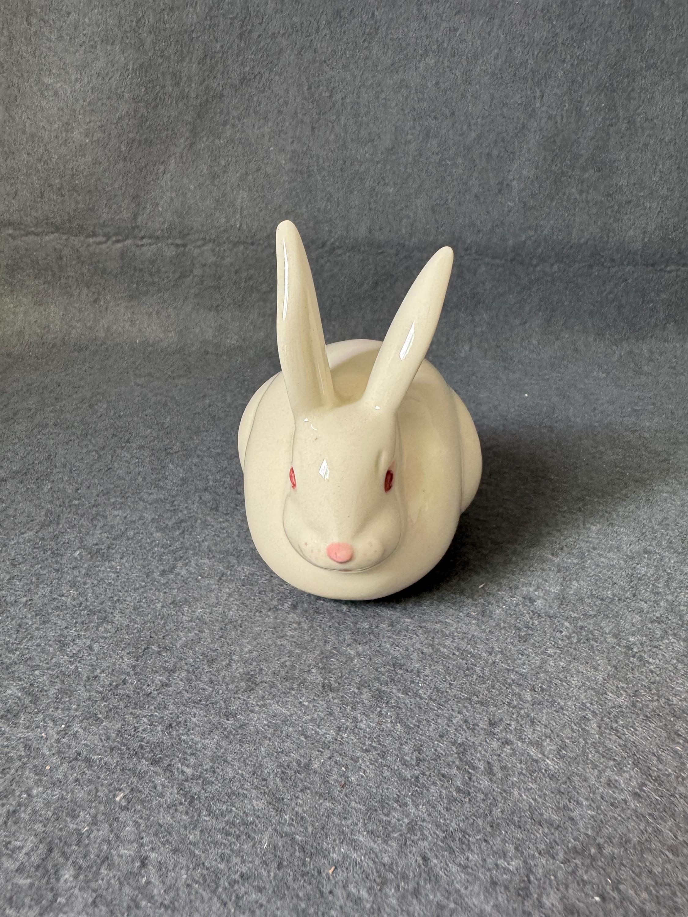 Rabbit Ruller Vanity Vintage Hana-noa Signed Bunny Cotton Ball Holder • Floral Porcelain ...