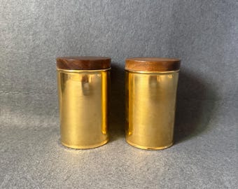 Vintage Langenthal Suisse Gold Canister Set, Pair Vintage Gold Kitchen Jars with Wooden Lids, Swiss Porcelain Storage Containers Shiny Gold