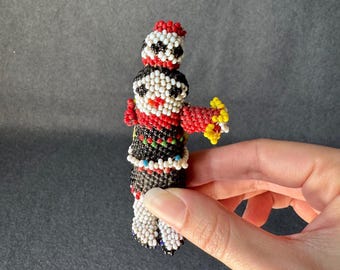 Vintage Zuni Beaded Doll Mini Seed Bead Kachina Figurine Southwest Folk Art Native American Style Miniature Spirit Doll TLC As Is