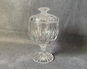 Mikasa Park Lane Crystal Candy Dish with Lid, Footed Lidded Compote, Vertical Cut Design, Discontinued Replacement Glass, Vintage Home Decor