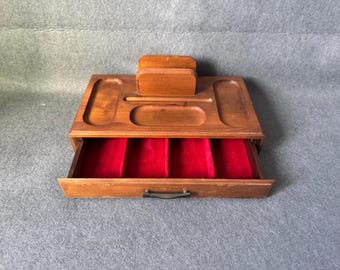 Vintage Walnut Dresser Valet Mens Desk Organizer Decatur Wooden Catchall Box