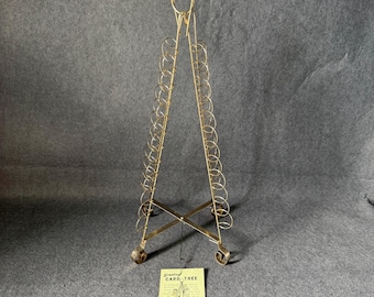 Vintage Brass Greeting Card Tree Holder Collapsible Metal Christmas Photo Card Display Stand MCM Japan Tabletop Holiday Card Rack Gold