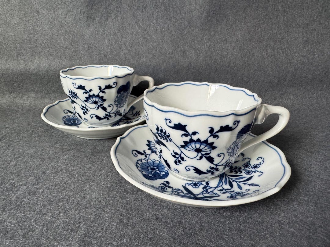 Japanese Blue Danube Onion Pattern Porcelain Tea Cup Saucer Set of Two ...