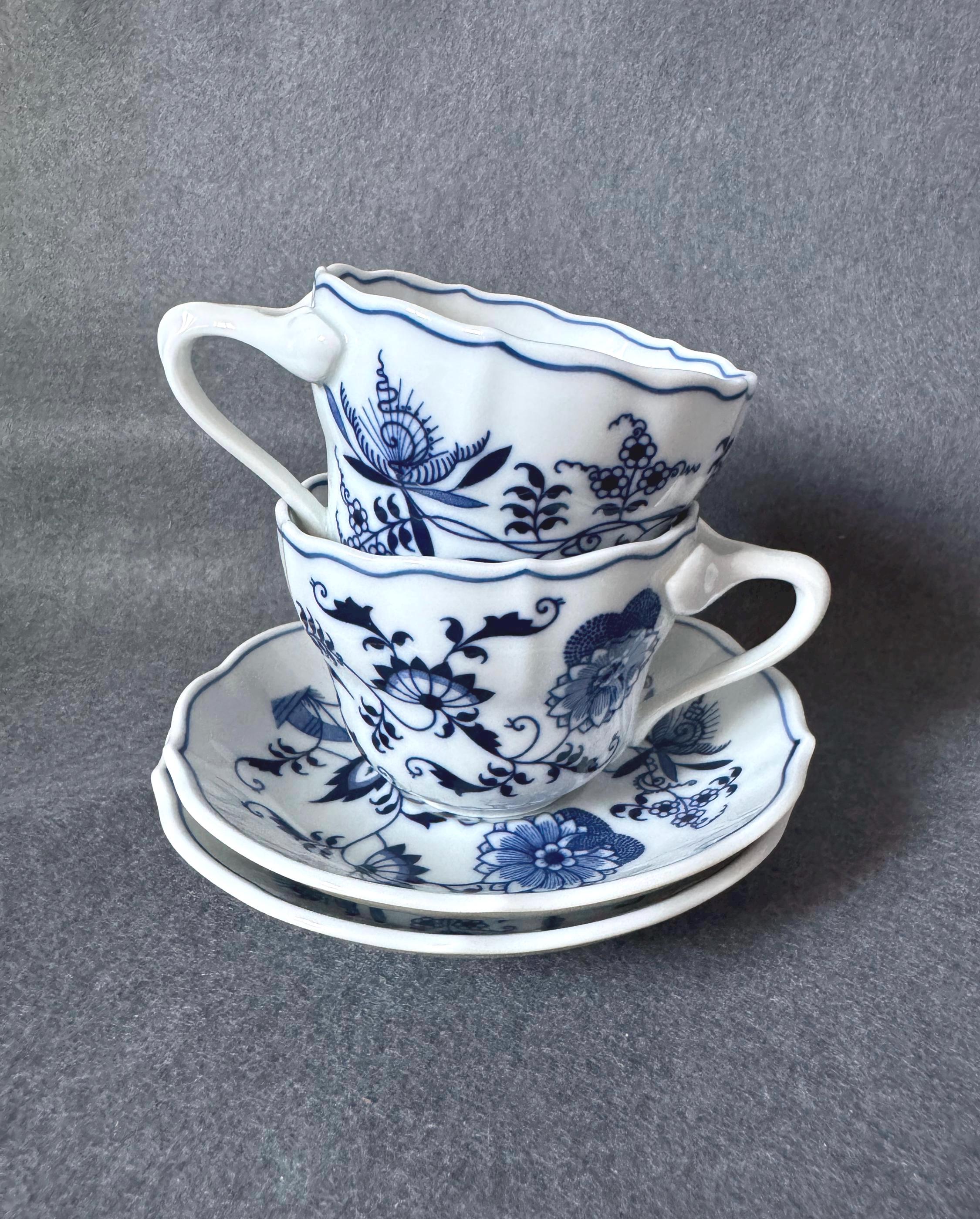 Porcelain Tea Cup Saucer Set of Two Japanese Blue Danube Onion Pattern ...