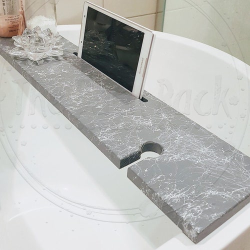 Grey Grid Abstract Marble Effect Bath Rack Caddy Bath Tray Etsy