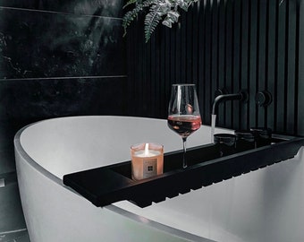 UTOPIA - Wooden Black Slated Bath Rack Over The Bath Tub Storage Tray Bath Board Bath Caddy Bath Shelf