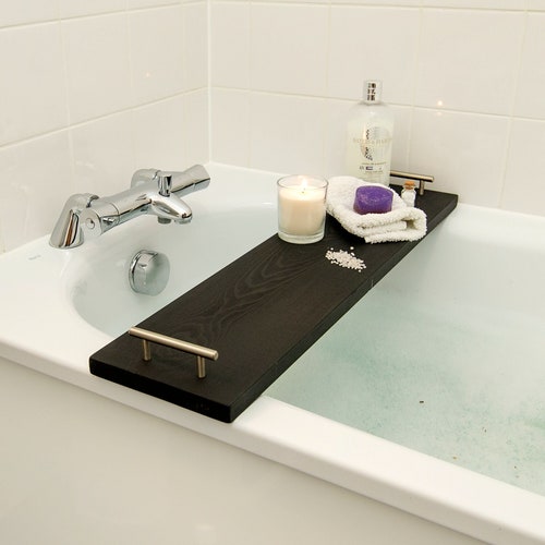 Black Solid Wooden Handmade Bath Tray Bathtub Rack Bridge Etsy
