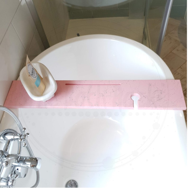 Marble Effect Pink Wooden Bath Rack With Tablet Slot And Wine Etsy
