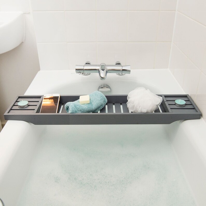 Wooden Grey Bath Rack Over the Bath Storage Tray Bath Board Etsy UK