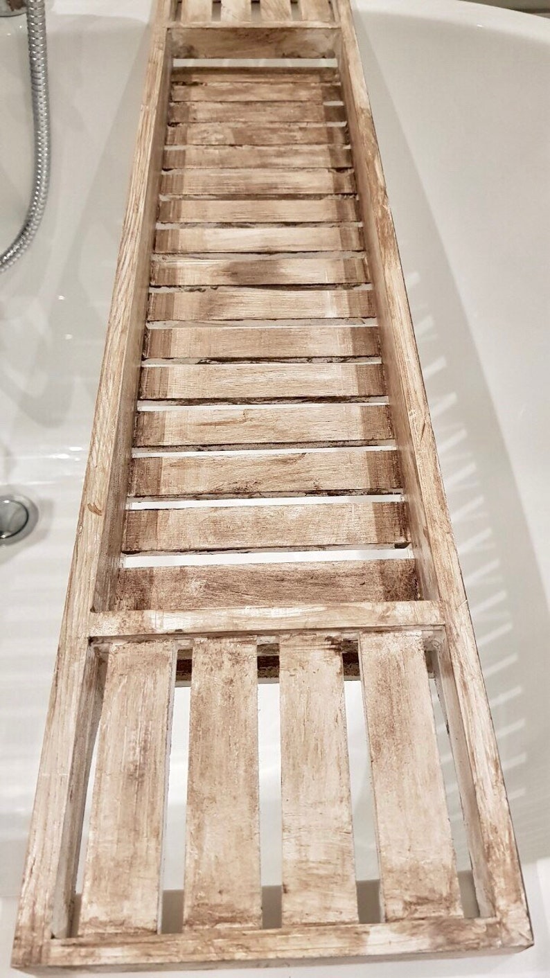Wooden White Grey Bath Rack Bath Tray Storage Bath Caddy Bath Etsy