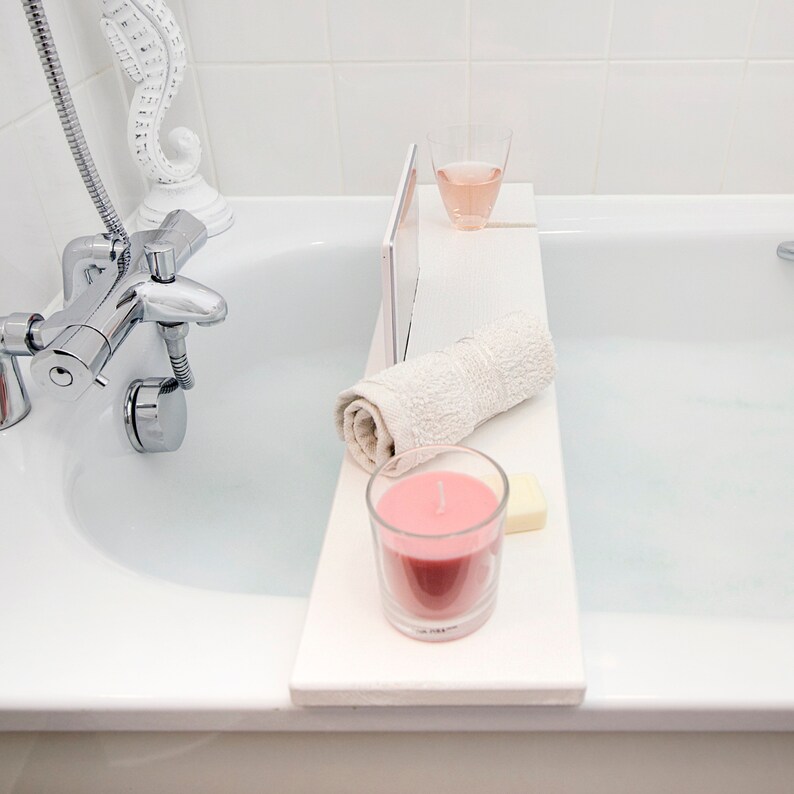 White Bath Rack Over the Bathtub Storage Caddy Wooden Bath Etsy Canada