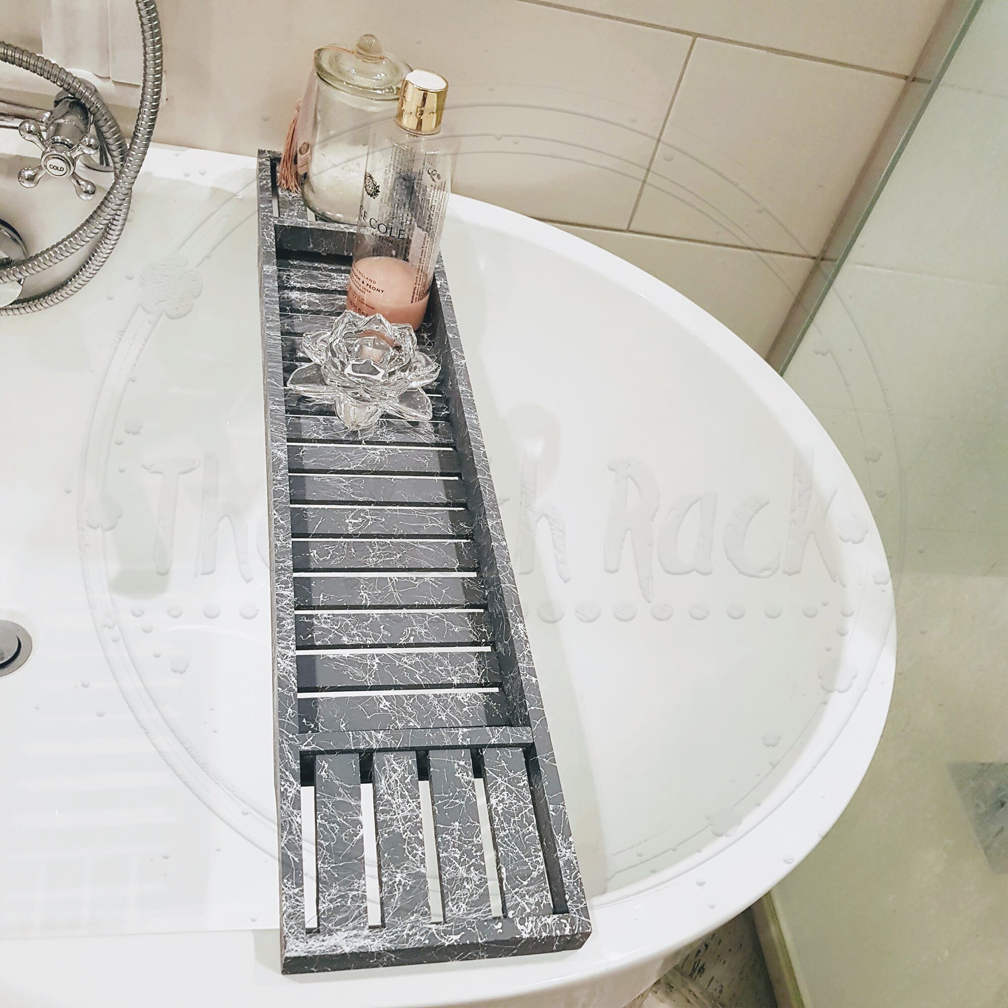 Grey Grid Abstract Marble Effect Bath Rack Caddy Bath Tray Etsy