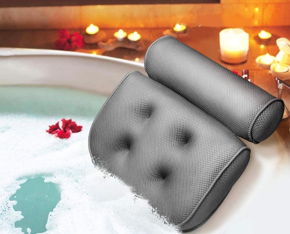 Bathtub Pillow Rest Bubble Bath White Grey Cushion Soft Luxury Spa Pillow  for Bath Jacuzzi Tub Neck and Back Support Gift 