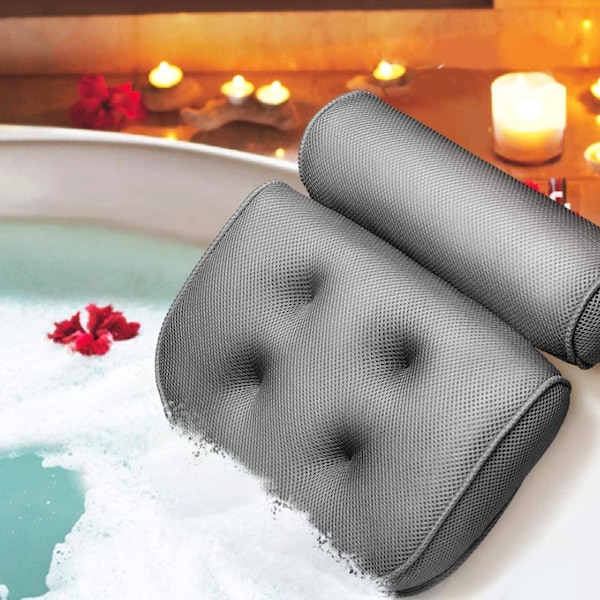 Bathtub Pillow Rest Bubble Bath White Grey Cushion Soft Luxury Spa Pillow for Bath Jacuzzi Tub Neck and Back Support Gift